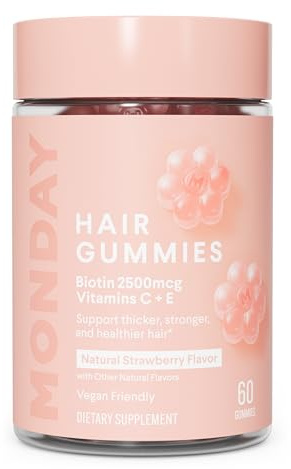 MONDAY HAIRCARE Hair Gummies with 2500 mcg Biotin, Vitamin C & Vitiman E for Thicker, Stronger and Healthier Hair 60ct