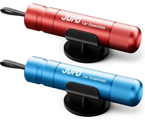 JUFO Pro 2x Car Escape Tool, Window Breaker & Seatbelt Cutter, Red/Blue | Keep one car safety hammer within reach in the front and rear seats for fast window breaking and seat belt cutting.