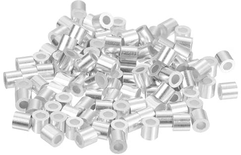 sourcing map Aluminium-Crimpschlaufenhülsen für Drahtseile mit 3/32 Zoll Durchmesser, runde Aluminium-Drahtseilhülse für Kabelleitungsende, 120 Stück