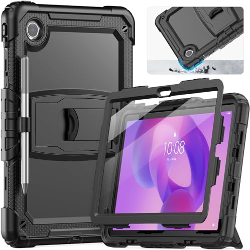 SEYMCY Shockproof Case for Lenovo Idea Tab 11 Inch 2025/ Tab M11 2024 | Full-body Protection with Screen Protector, Built-in Folding Stand, Pencil Holder for Lenovo Tab 11 Inch Case, Black