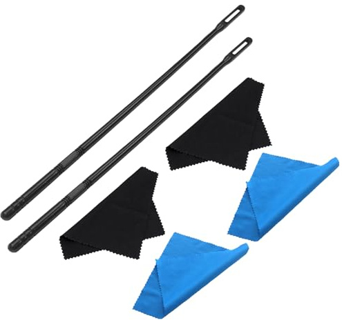 ROYALEAD Flute Cleaning Kit - 2 Rods + 4 Cloths - Black - Plastic & Fabric - C Instrument Key - Polished Finish
