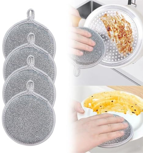 4 Stück Schwamm Küche Putzlappen Mehrzweck Spülschwamm, Doppelseitiger Küchenschwamm aus Draht, Wiederverwendbar Scrub Mommy Schwämme für Nass und Trocken. (A)
