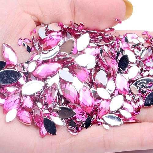 Lot de 50 strass à dos plat en acrylique - Plusieurs tailles - Marquise - Facettes de terre - Perles à coller sur robe - Bijoux et ongles - 02 doré - 6 x 12 mm - 04 rose - 2 x 4 mm - 200 pièces