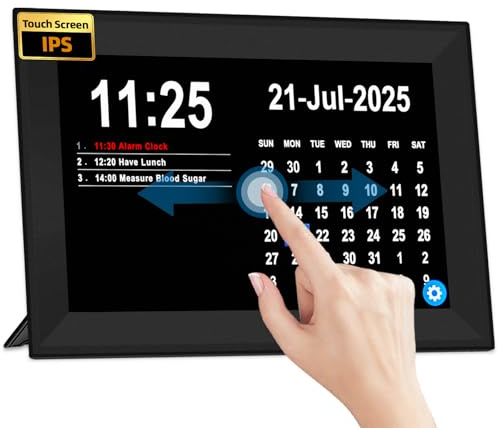 TIXINPO 10.1 Touchscreen Digital Calendar Alarm Clock, Dementia Clocks for Seniors Extra Large Display Clock with Day and Date for Elderly, 40 Reminders&64 Alarms&Auto-Dimming&Auto DST(Black)