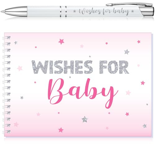 Tenare Baby Shower Guestbook with Pen Wishes Book, Pink, Star | Advice Book Alternative for Shower, Party Guest Activity, Memory Keepsake Journal, Guest Signing Book, Parent Keepsake Gift