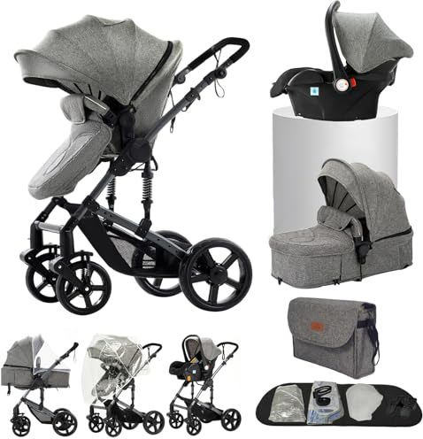Carrito bebe 3 en 1, Capazo, Cochecito Deportivo y Silla de Coche, para Bebés de 0 a 36 Meses (Gris)
