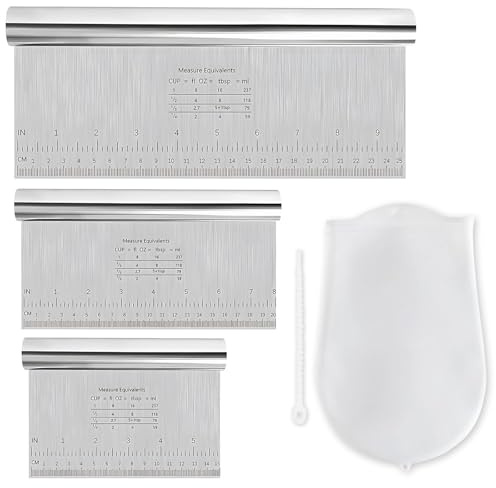 Espátula de acero inoxidable con bolsa de amasar, tarjeta de masa antiadherente, de acero inoxidable, 15/20/25 cm, tarjeta de masa grande con escala de medición, bolsa de silicona para amasar