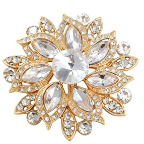 Rhinestone Flower Brooches Pins for Women Fashion Crystal Sunflower Brooch Pin Gold Flowers Lapel Pin Scarf Hat Dress Wedding Jewelry Christmas Brooches Gift (White)