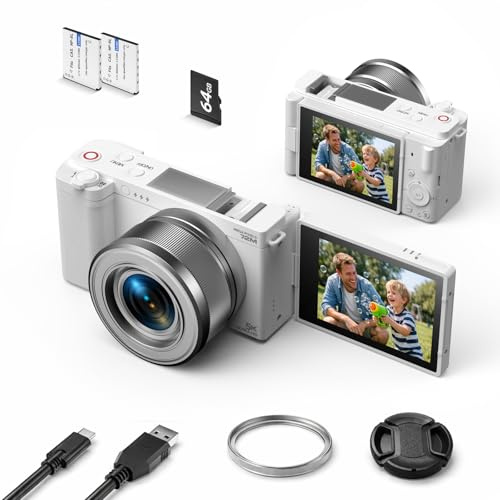 Digitalkamera 5K 72MP Kompakte Kamera Fotokamera mit 6-fachem optischen Zoom, 2,8-Zoll 180° Flip-Bildschirm, Autofokus, Anti-Shake, 64GB Speicherkarte und 2 Akkus für Vlogging und Reiseaufnahmen