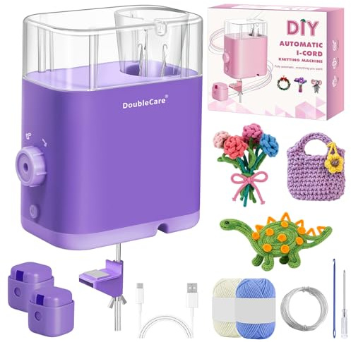 Automatic i Cord Knitting Machine，2 Rolls of Yarn ，1 Roll of 2M Iron Wire | Electric Cord Knitter，Hands-Free Highly Knitting Tools，Fast DIY Craft Projects, Purple