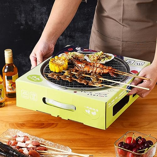 Fauitay Griglia per barbecue usa e getta portatile al carbone di legno, accensione rapida, senza fumo, con guscio anti-scottatura, spazzola per olio, clip alimentare per (griglia da 28 cm/11,0 pollici