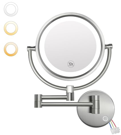 GURUN Hardwired LED Makeup Mirror Wall Mount Extendable Touch Brushed Nickel 10x