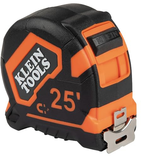 Klein Tools 9225 Tape Measure, Heavy-Duty Measuring Tape with 25-Foot Double-Hook Double-Sided Nylon Reinforced Blade, with Metal Belt Clip