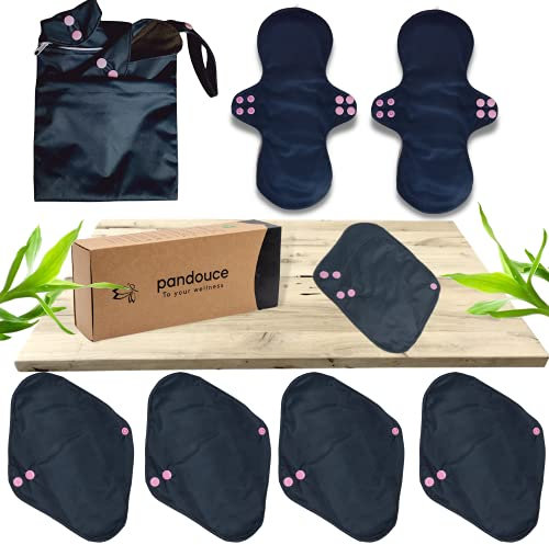 8 Serviettes Hygiéniques Lavables -Protège-slips Ultra Absorbante -Tous Types de Flux Périodiques (Nuit/Jour) -Fabriquées à base de bambou - Pads Réutilisables avec Sac de Transport Inclus