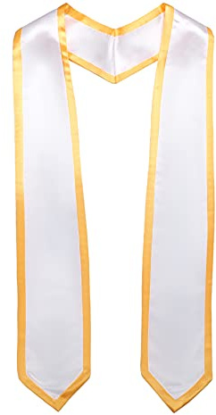 Ftyfty Unisex Adult Graduation Honor Stole Classic End With Trim 72 Long (White + Gold Trim, 72 Long)