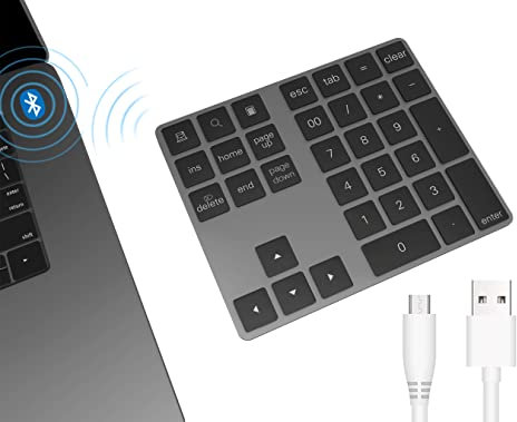 Pubiohs Bluetooth Keypad, Bluetooth Wireless Numeric Keypad with 34 Keys, Number Pad Wireless Portable Slim for ipad, Laptop, Mac, Computer, PC