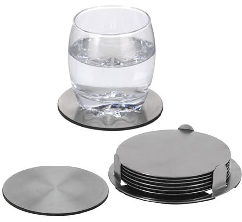 7 delar rostfritt stål underlägg set glasunderlägg Ø 10 cm koppunderlägg inkl. hållare bordsunderlägg för drycker