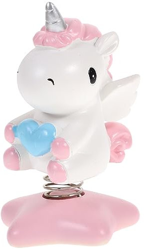 Einhorn Wackelfigur Auto Deko - SüßEs Pinkes Harz Ornament FüR Armaturenbrett Schreibtisch Und Schlafzimmer 10.5 cm Freunde Und Familie