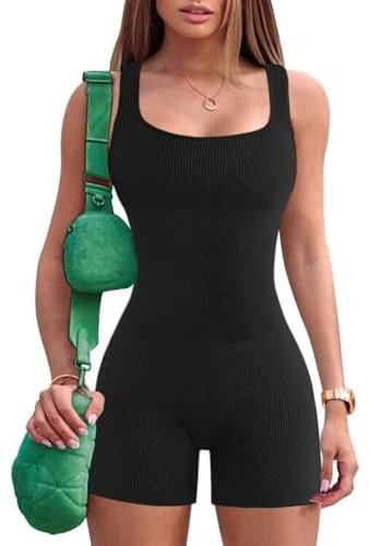 JN JANPRINT Jumpsuit Damen Kurz Eng Yoga Bodysuit Overall Stretch Bodycon Tank Top Sommer Romper Sexy One Piece Bodycon Ärmellose Sportanzug Einteiler Ganzkörperanzug Trainingsanzug