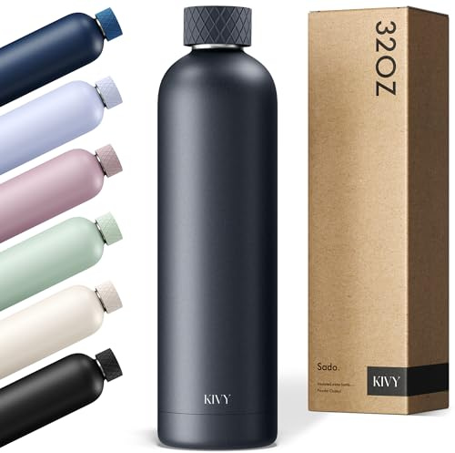 KIVY Isolierte Trinkflasche 1l Edelstahl - Auslaufsichere Thermosflasche 1l - Kohlensäure geeignet - Trinkflasche isoliert - Metall Flasche Edelstahl - Wasserflasche Schwarz - Doppelwandig