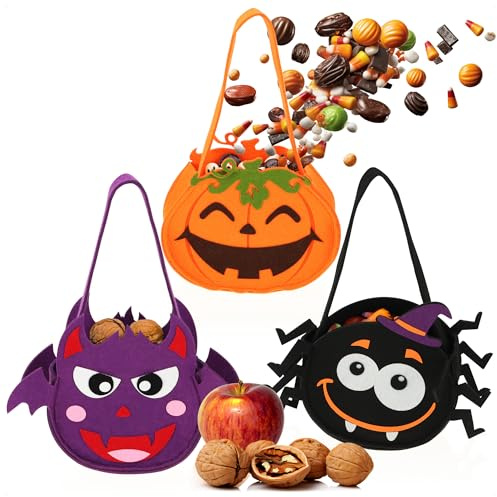COM-FOUR® 3x bolsa de Halloween, bolsa para recoger dulces | bolsa de recolección hecha de fieltro - bolsa de regalo con motivos de miedo para niños
