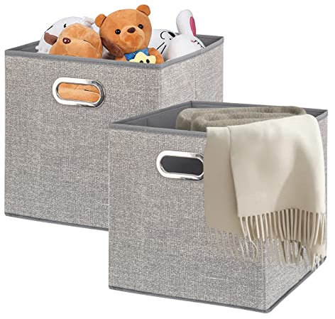 ARVINKEY 2 Pack Foldable Storage Boxes, Non-Woven Fabric Storage Cubes with Handles, Collapsible Storage Cube Basket Organiser Bins Containers for Toys, Books, Closet, Home, Office