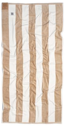 MOMOMUS Serviette de Plage de Coton Velour 100% - Rayures Cabana, Douce et Ultra-absorbante - Idéal comme Grand Drap de Plage et Serviette de Piscine, Bain et Spa - Beige, 90x180 cm