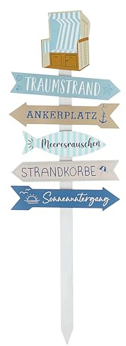 Strandschild Wegweiser maritim │Höhe 76 cm MDF naturfarben blau │6 Planken beschriftet