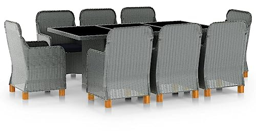 QZZCED Gartenmöbel-Sets Garten-Couch-Set Gartensofa-Set Terrassen-Sofa-Set 9-TLG. Garten-Essgruppe mit Auflagen Poly Rattan Hellgrau für Gärten, Terrassen, Balkone