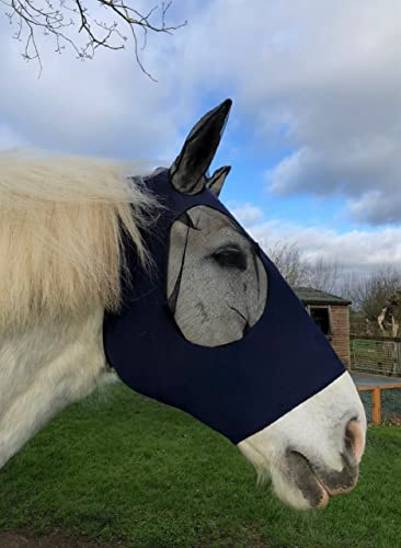 Ruggles Máscara para moscas de licra para razas de caballos pesados, Shire Clydesdale, Percheron, etc. Lycra elástica en cuatro direcciones para mayor comodidad, excelente protección contra moscas e