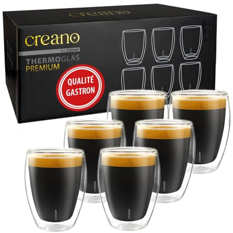 Creano PREMIUM doppelwandige Trinkgläser 250ml - 6er Set - Gastronomie Qualität - 100% Spülmaschinenfest - NEUHEIT 2024