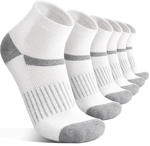 MOSEY KOSY 6 Pairs Merino Wool Socks Women Men Unisex Quarter Running Walking Hiking Work Thermal Winter Warm Compression Support Breathable Thick Cushion Socks(White Series,3-7)