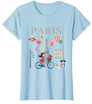 Jolie fille sur un vélo à Paris, Tour Eiffel, souvenir français T-Shirt