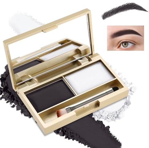 Boobeen Eyebrow Powder Kit, 2-color Waterproof Eyebrow Palette Makeup to Definer & Filler Brows, Eyebrow Color Powder Shape Natural Looking Brow - with Mirror Brush (01# Black+White)
