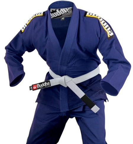 Buddha Fight Wear - Kimono Premium Infinity Schwarz Jiu Jitsu Brazilian / BJJ Gi mit weißem Gürtel, Unisex Erwachsene, marineblau, ML=A2