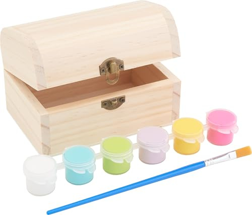 VBS Holztruhe Set 8-teilig inkl. Farben und Pinsel Truhe aus Holz und Kunststoff 5.6 x 6.0 x 9.0 cm unbehandelt ideal für kreative Projekte und Aufbewahrung
