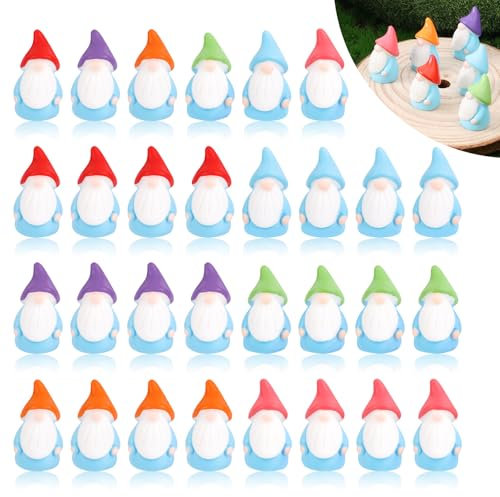 BOXOB 30pcs Mini Resin Gnomes, 6 Colors Tiny Gnomes to Hide Miniature Dwarf Figurines Gnome Statue Small Gnomes Figures for Miniature Landscape Garden Outdoor Patio Yard Plant Pots Decor