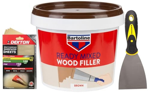 Wood Filler Brown 500g with 3 Filling Tool & Sandpaper – Interior & Exterior – Quick-Drying, Flexible & Paintable Wood Repair Putty for DIY & Woodwork, Cracks, Holes & Gaps