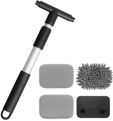 TNAIYH Car Windshield Cleaner Tool, Extendable Handle Rectangular Vehicle Window Cleaner with 3 Washable and Reusable Microfiber Pads, Auto Windscreen Cleaning Tool, Universal Fit
