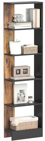 HOMCOM Mobiletto Scaffale Stretto a 5 Ripiani, Scaffale Portaoggetti Salvaspazio Moderno in Legno, Libreria per Bagno, Soggiorno, Camera da Letto, Studio e Ufficio, 45x21x170 cm, Marrone Rustico