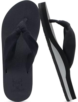 KuaiLu Infradito Donna Estive Comode Stoffa Righe Ciabatte Supporto Arco Plantare Sandali Spiaggia Piscina Flip Flop Mare Leggere Antiscivolo Gomma Suole nero 38