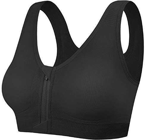 Tuopuda Women's Sports Bra with Zip Front, Comfortable Post Surgery Support, High Impact Wireless, Cross Back, Removable Pads, Ideal for Yoga, Workout & Fitness