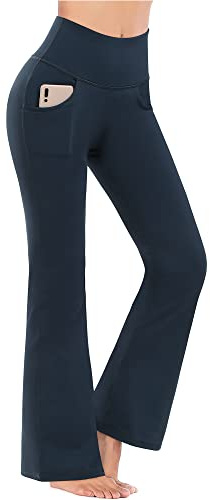 Promover Yogabyxor för kvinnor med fickor Bootcut sportbyxor hög midja träning bootleg magkontroll arbetsbyxor för arbete och fritid