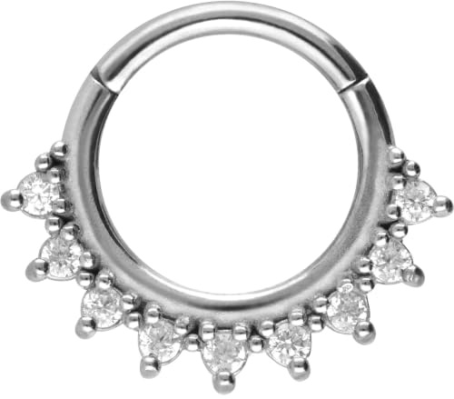PIERCINGLINE Kirurgiskt stål segmentring clicker 9 kristaller piercing ring näsa septum öra helix färgval e rostfritt stål, colore: silverfärgad, cod. SLX2089-SI