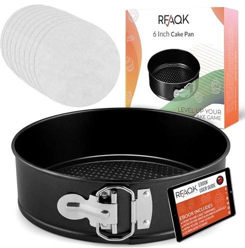 RFAQK 6 Inch Springform Pan with Removable Bottom & 50pcs Parchment Paper - Non-Stick Leakproof Cheesecake & Cake Pan 6 Inch, Fits 3 Qt Inst-Pot, Small Springform Pan for Baking