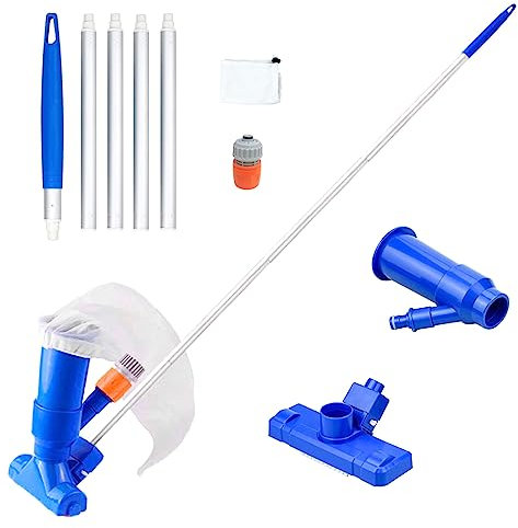 Omevett Pool Cleaning Kit Swimming Pool Vacuum Cleaner with Brush Fine Mesh Leaf Bag 5 Aluminium Pole Paddling Pool Vac Cleaner Pool Maintenance Kits for Lazy Spa Hot Tub Garden Fish Pond