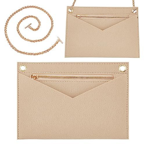 WADORN 1 Set Geldbörsen-Organizer-Einsatz-Umrüstsatz Mit Goldkette, Filz-Handtaschen-Organizer-Einsatz, Mini-Umschlagtasche, Konvertierungszubehör Für Kirigami Pochette, Beige