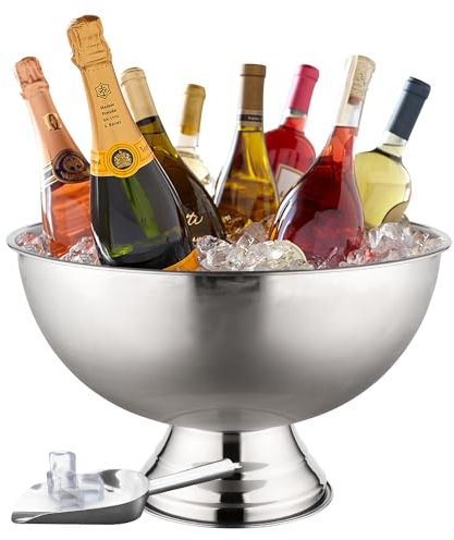 Grand seau à glace de qualité supérieure de 12 L pour fêtes – 40,6 x 40,6 x 25,4 cm – Seau à boisson en acier inoxydable argenté avec pelle – Seau à glace isotherme pour bar à cocktails, bières et