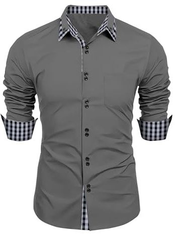 crazy bean Camicia da Uomo a Maniche Lunghe Camicia Manica Lunga Slim Fit Camicia Classico Elegante Camicia per Business Formal M-3XL(Grigio,XXXL)