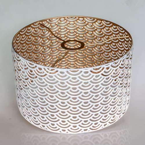 Vintage Metal round lampenschirm,Weißgold, hohlgeschnitzt, Trommelform, für Stehlampe, Hängelampe,Tischlampe,Deckenleuchte